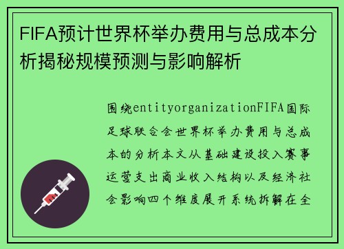 FIFA预计世界杯举办费用与总成本分析揭秘规模预测与影响解析